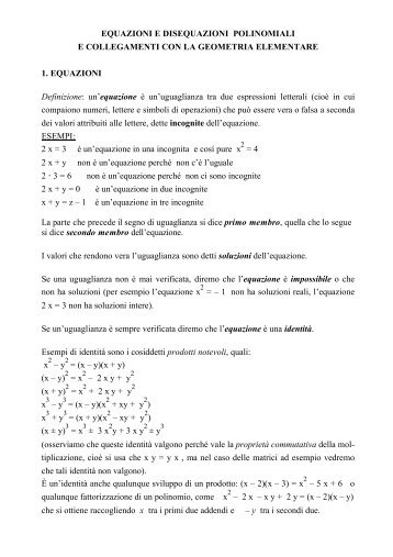 Equazioni e disequazioni di grado 1 e 2 - Matematica