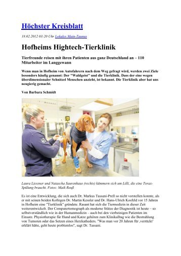 Höchster Kreisblatt Hofheims Hightech-Tierklinik - Tierklinik Hofheim