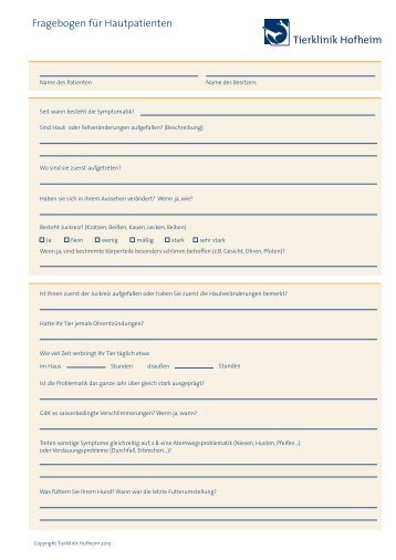 Fragebogen für Hautpatienten - Tierklinik Hofheim