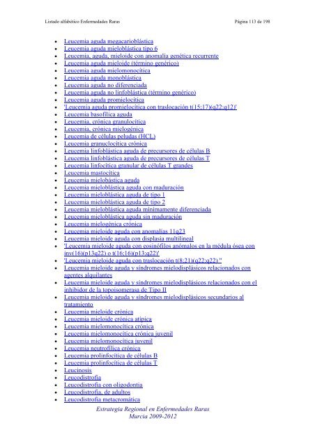 LIST ALFABETICO DE ENFERMEDADES RARAS - D'Genes