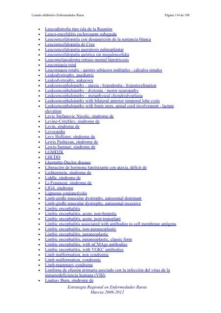 LIST ALFABETICO DE ENFERMEDADES RARAS - D'Genes