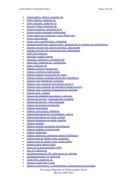 LIST ALFABETICO DE ENFERMEDADES RARAS - D'Genes