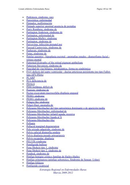 LIST ALFABETICO DE ENFERMEDADES RARAS - D'Genes