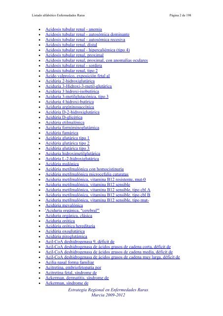 LIST ALFABETICO DE ENFERMEDADES RARAS - D'Genes