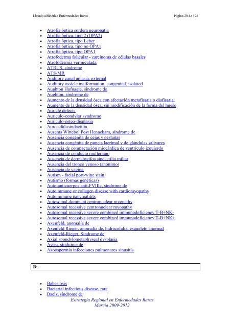 LIST ALFABETICO DE ENFERMEDADES RARAS - D'Genes