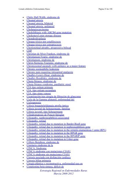 LIST ALFABETICO DE ENFERMEDADES RARAS - D'Genes