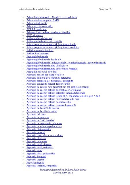 LIST ALFABETICO DE ENFERMEDADES RARAS - D'Genes