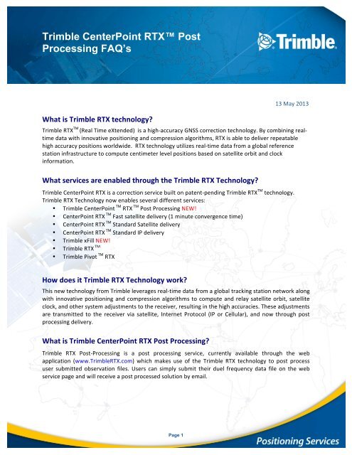 Trimble CenterPoint RTX? Post Processing FAQ's