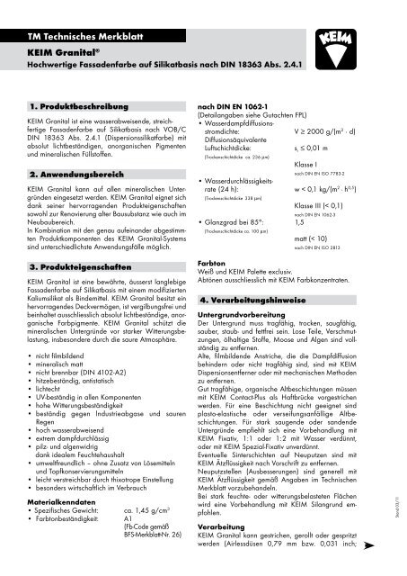 Keim Granital Tm Technisches Merkblatt Malervereinigung At