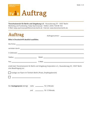 Auftrag Flyerauslage (pdf-Datei) - Der Tierschutzverein Berlin