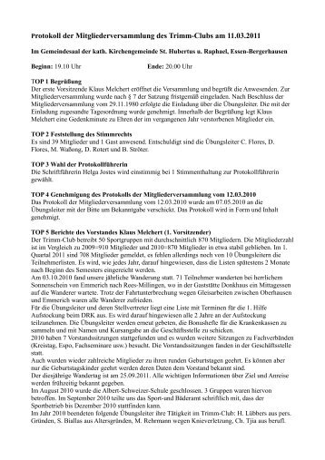 Protokoll der Mitgliederversammlung des Trimm-Clubs am 11.03.2011