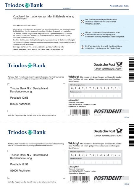 Kartenantrag und weitere Unterlagen für die ... - Triodos Bank