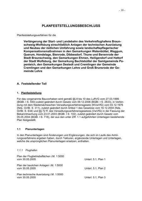 Planfeststellungsbeschluss - Flughafen Braunschweig-Wolfsburg