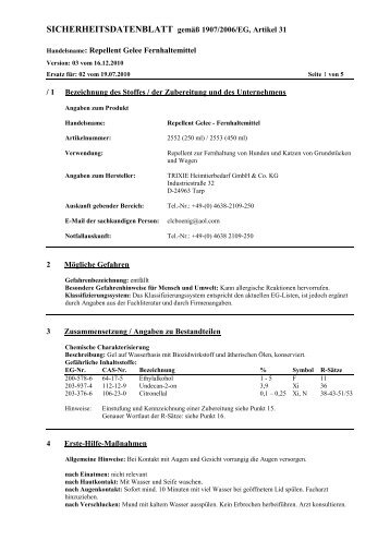 SICHERHEITSDATENBLATT gemäß 1907/2006/EG, Artikel ... - Trixie