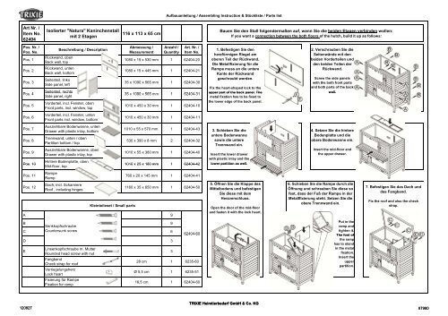 Aufbauanleitung für Kleintierstall mit Wärmedämmung Art ... - Trixie