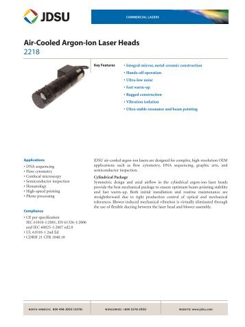 Air-Cooled Argon-Ion Laser Heads (2218 Series) - JDSU