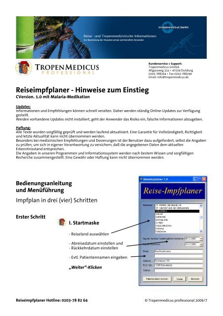 Reiseimpfplaner - Hinweise zum Einstieg - Tropenmedicus