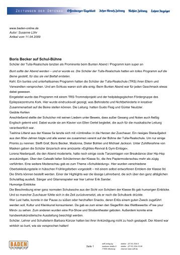 Boris Becker auf Schul-Bühne - Tulla-Realschule Kehl