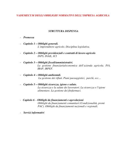 vademecum degli obblighi normativi dell'impresa agricola