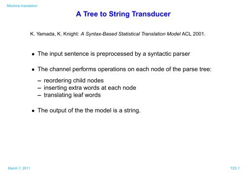 A Tree to String Transducer