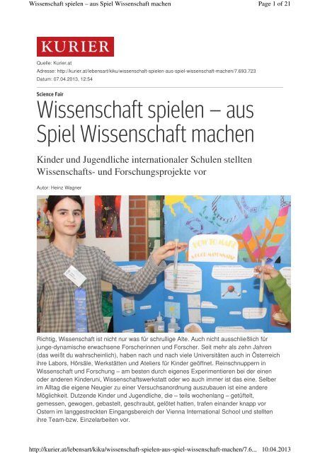 Wissenschaft spielen – aus Spiel Wissenschaft ... - Sparkling Science