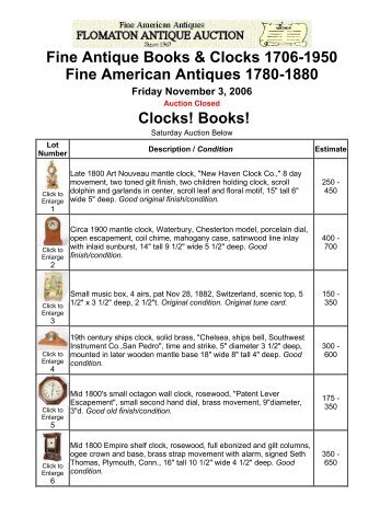 Fine Antique Books & Clocks 1706-1950 Fine American ... - Flomaton