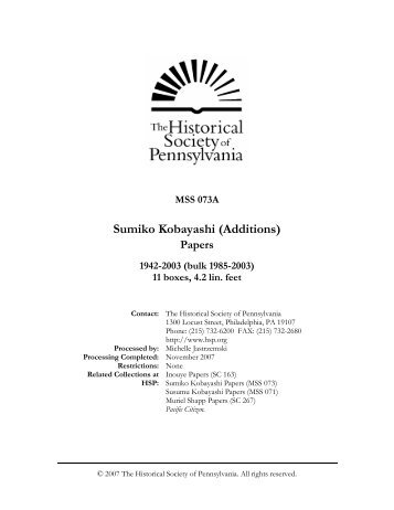 Sumiko Kobayashi (Additions) - Historical Society of Pennsylvania