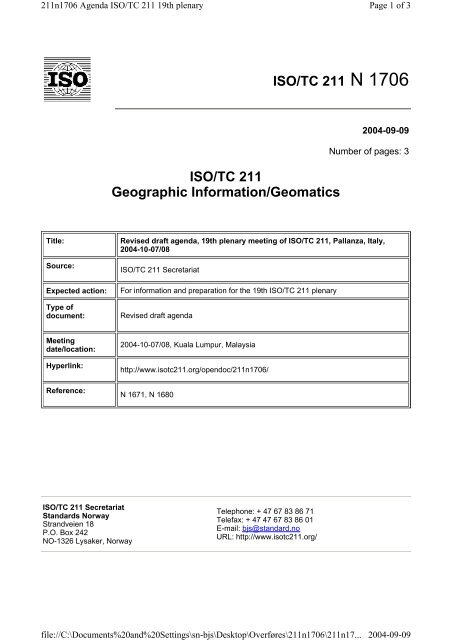 ISO/TC 211 Geographic Information/Geomatics ISO/TC 211 N 1706