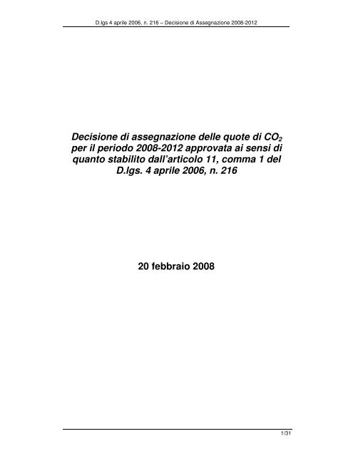 Decisione di assegnazione per il periodo 2008-2012 - Ministero dell ...