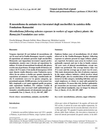 Il mesotelioma da amianto tra i lavoratori degli ... - Istituto Ramazzini