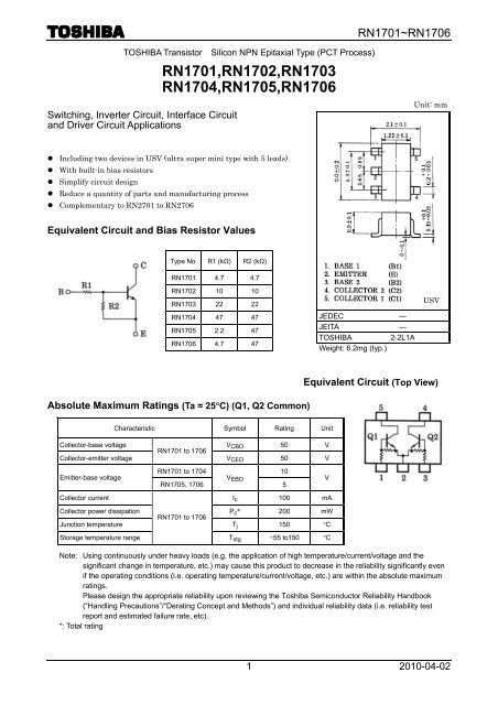 RN1701,RN1702,RN1703 RN1704,RN1705,RN1706 - Toshiba