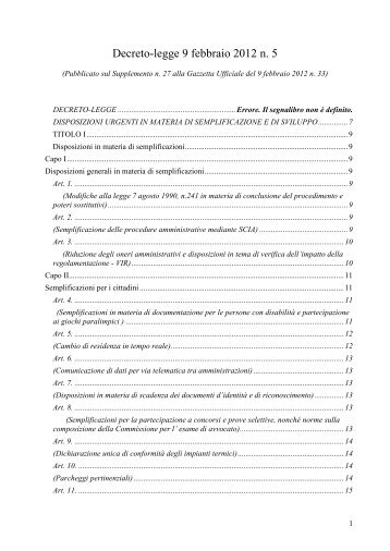 Decreto-legge 9 febbraio 2012 n. 5 - RTRT