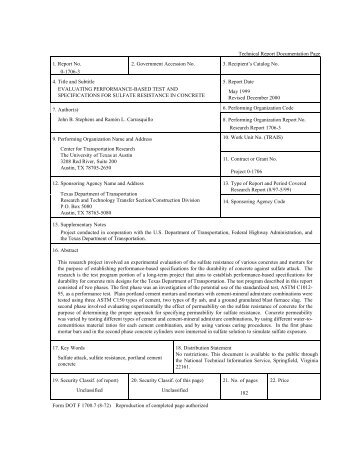 Technical Report Documentation Page 1. Report No. 0-1706-3 2 ...