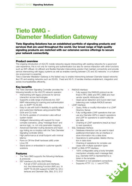 Tieto DMG - Diameter Mediation Gateway