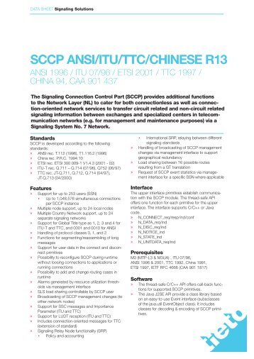 SCCP ANSI/ITU/TTC/CHINESE R13 - Tieto