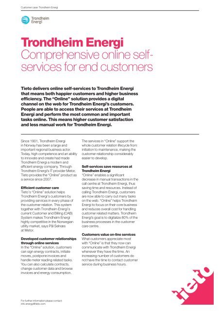 Trondheim Energi Comprehensive online self- services for ... - Tieto