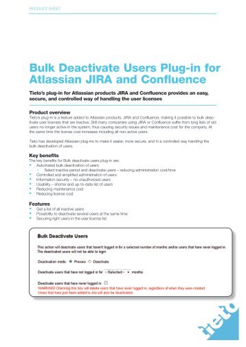 Bulk Deactivate Users Plug-in for Atlassian JIRA and ... - Tieto