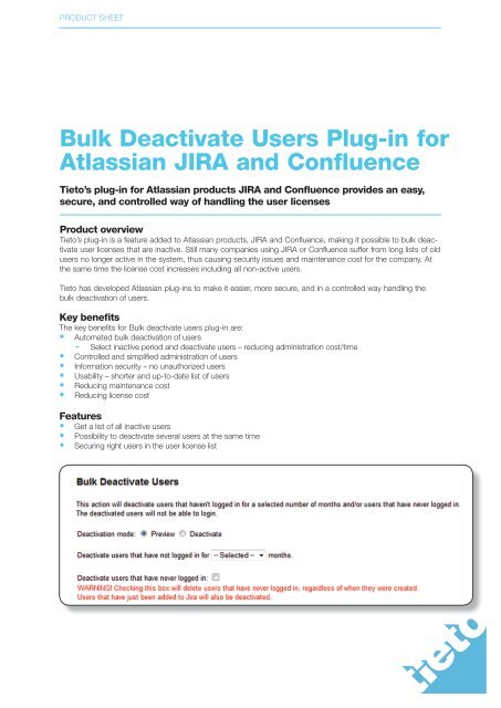 Bulk Deactivate Users Plug-in for Atlassian JIRA and ... - Tieto