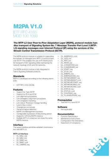M2PA V1.0 - Tieto