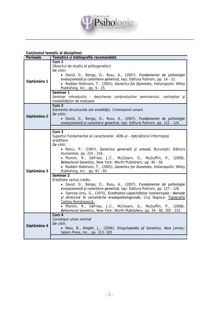 GENETICA COMPORTAMENTULUI UMAN Anul I ... - Psihologietm.ro