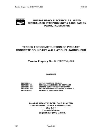 tender for construction of precast concrete boundary wall at bhel ...