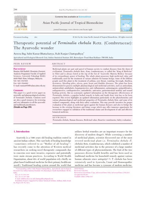 Therapeutic potential of Terminalia chebula Retz ... - Apjtb.com