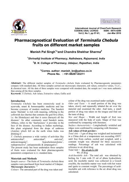 Pharmacognostical Evaluation of Terminalia Chebula fruits on ...