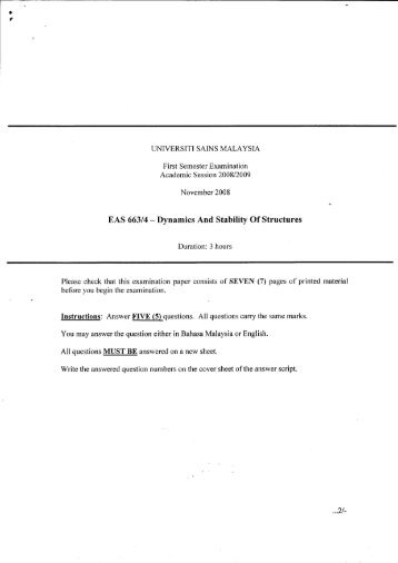 EAS 663/4 - Dynamics And Stability Of Structures - ePrints@USM