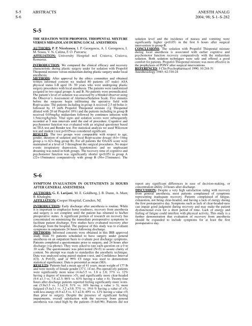 ANESTHESIA & ANALGESIA - IARS