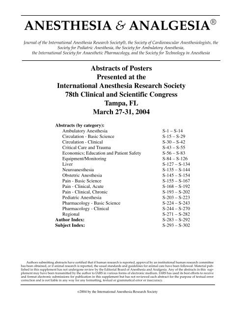 ANESTHESIA & ANALGESIA - IARS