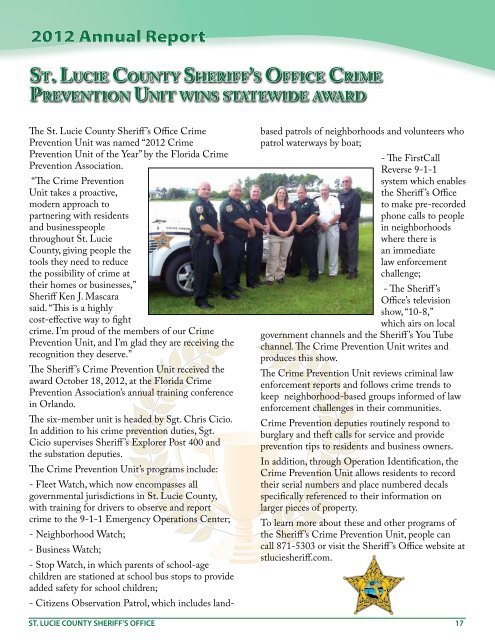 ST. LUCIE COUNTY SHERIFF’S OFFICE 2012 ANNUAL REPORT