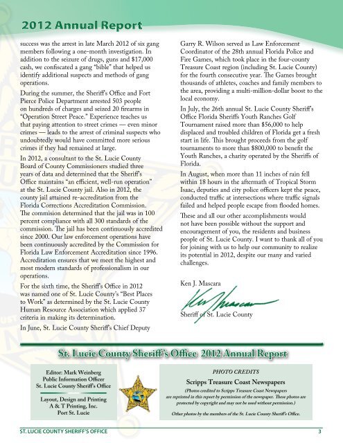 ST. LUCIE COUNTY SHERIFF’S OFFICE 2012 ANNUAL REPORT