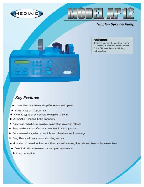 Model AP12 Single-Syringe Pump Brochure - English ... - Mediaid Inc