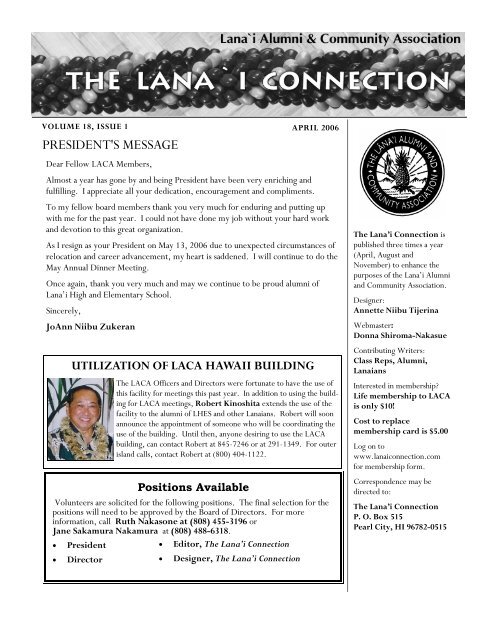 LACA April 2006 - The Lanai Connection